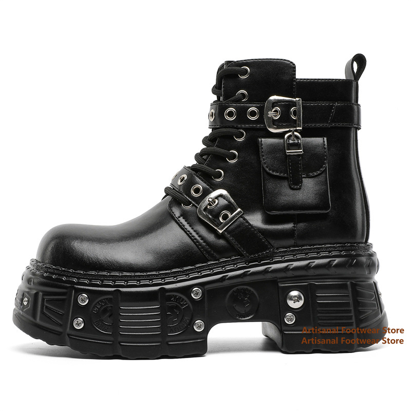 Chelsea Boots Men - Zwarte enkellaarzen met decoratieve zakken, gesp
