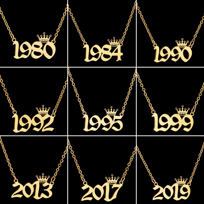 Men'S Fashion Year 2000 - Rvs Kroon Jaar Nummer Kettingen Voor