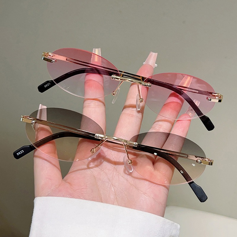Men'S Fashion Rimless Glasses - Randloze ovale zonnebril Herenmode Gradient Decor