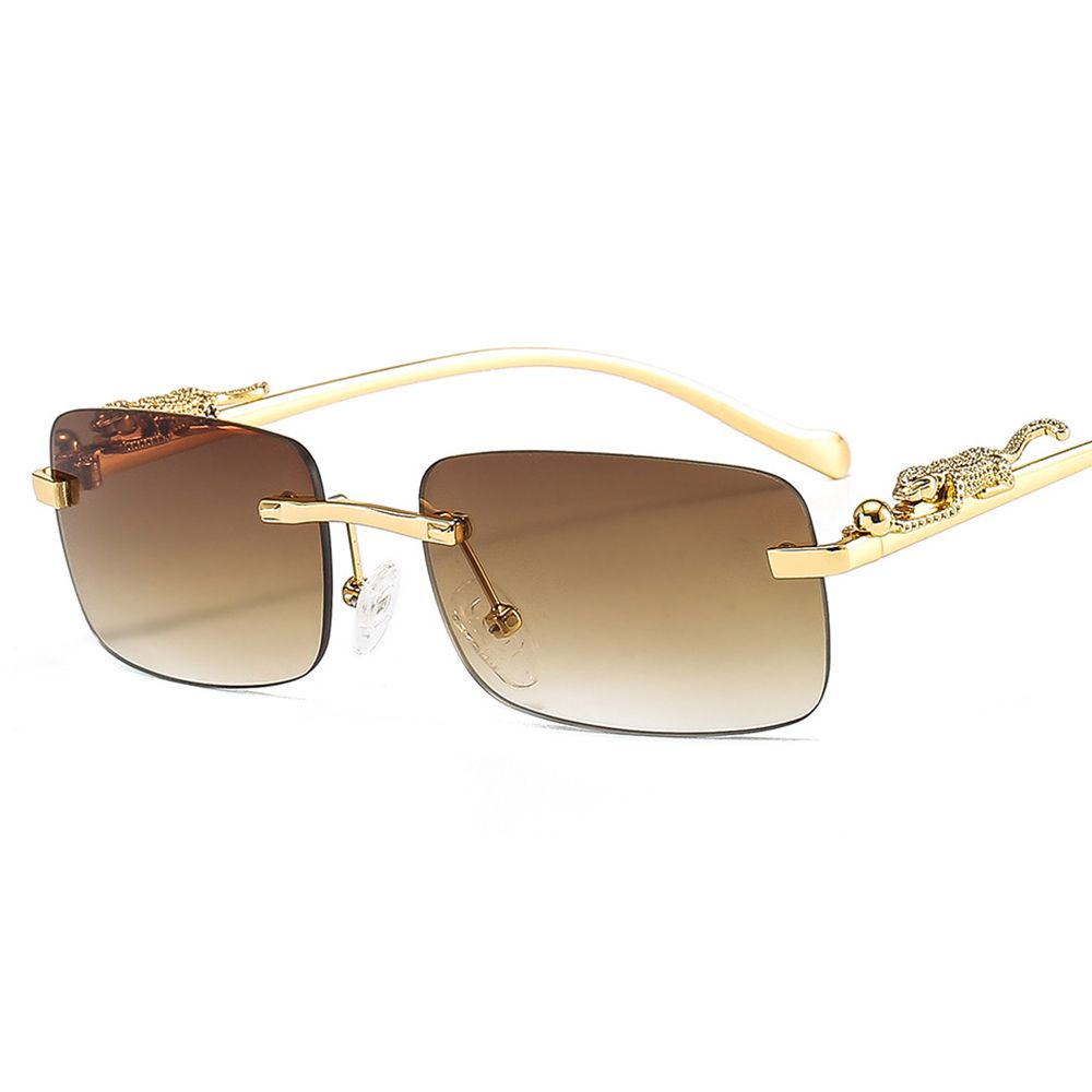 Men'S Fashion Rimless Glasses - Retro Mode Rechthoek Randloze Zonnebril Cheetah