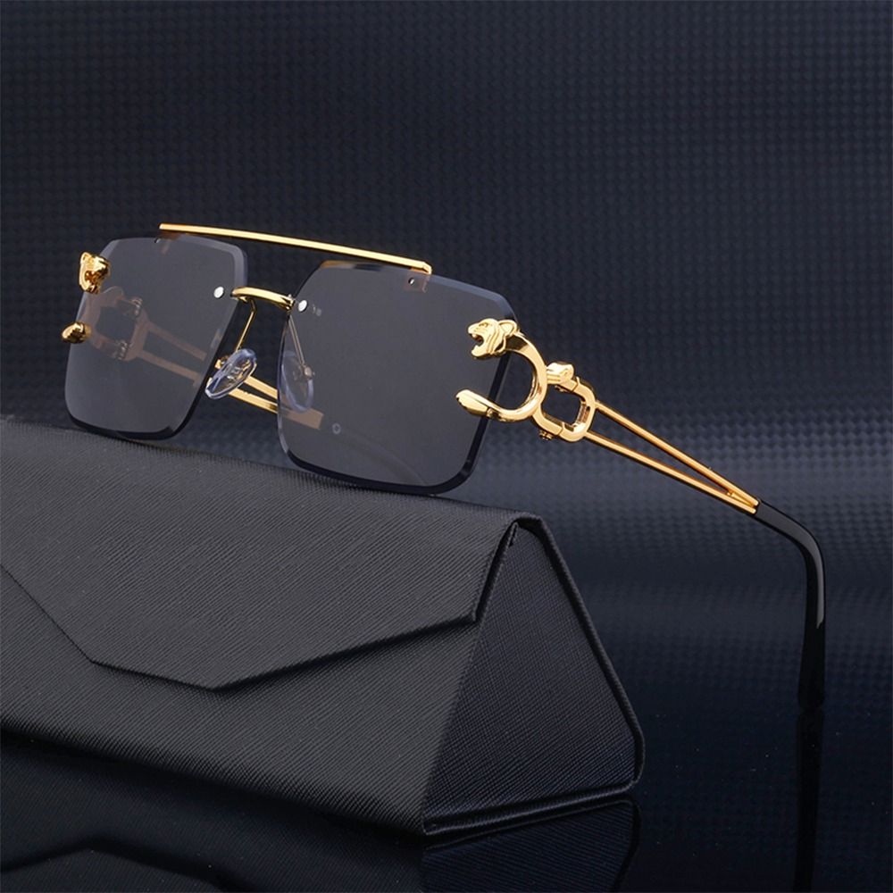 Men'S Fashion Rimless Glasses - Mode Luipaard Randloze Vierkante Dubbele Brug