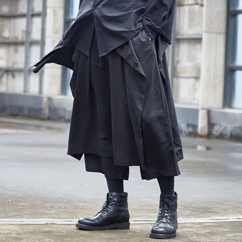Mens Fashion Trend 2026 - Gotische donkere broek Y2k onregelmatige zijknop